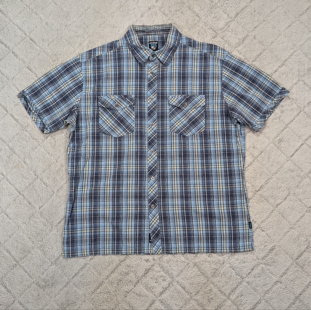 Kuhl Shirt Mens XL Blue Plaid Suncel Lightweight Button Up Outdoor Hike Work